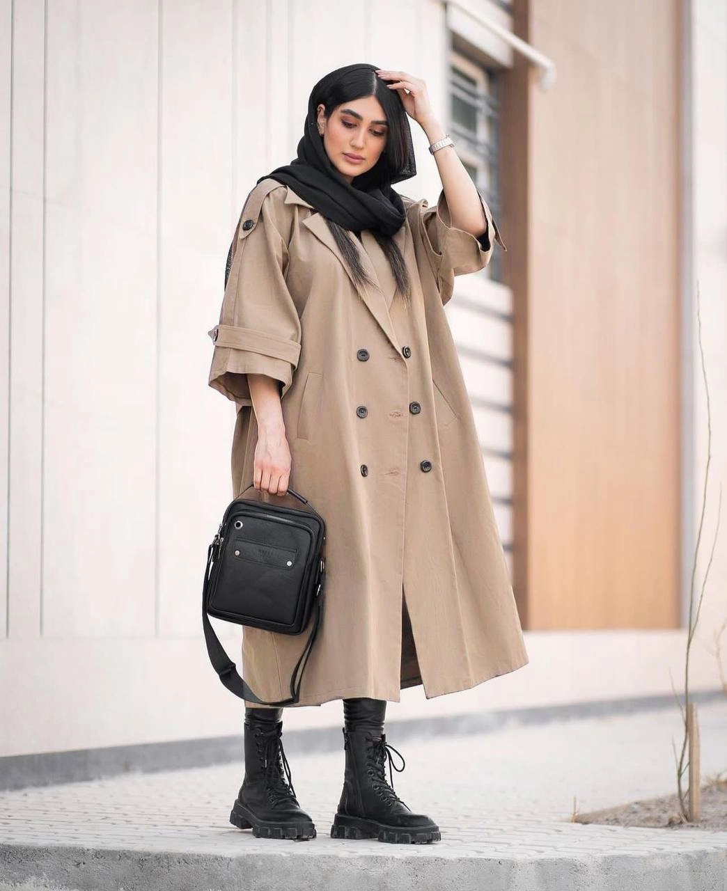 بارونی بلند شیک - آستر دار / آلبالویی