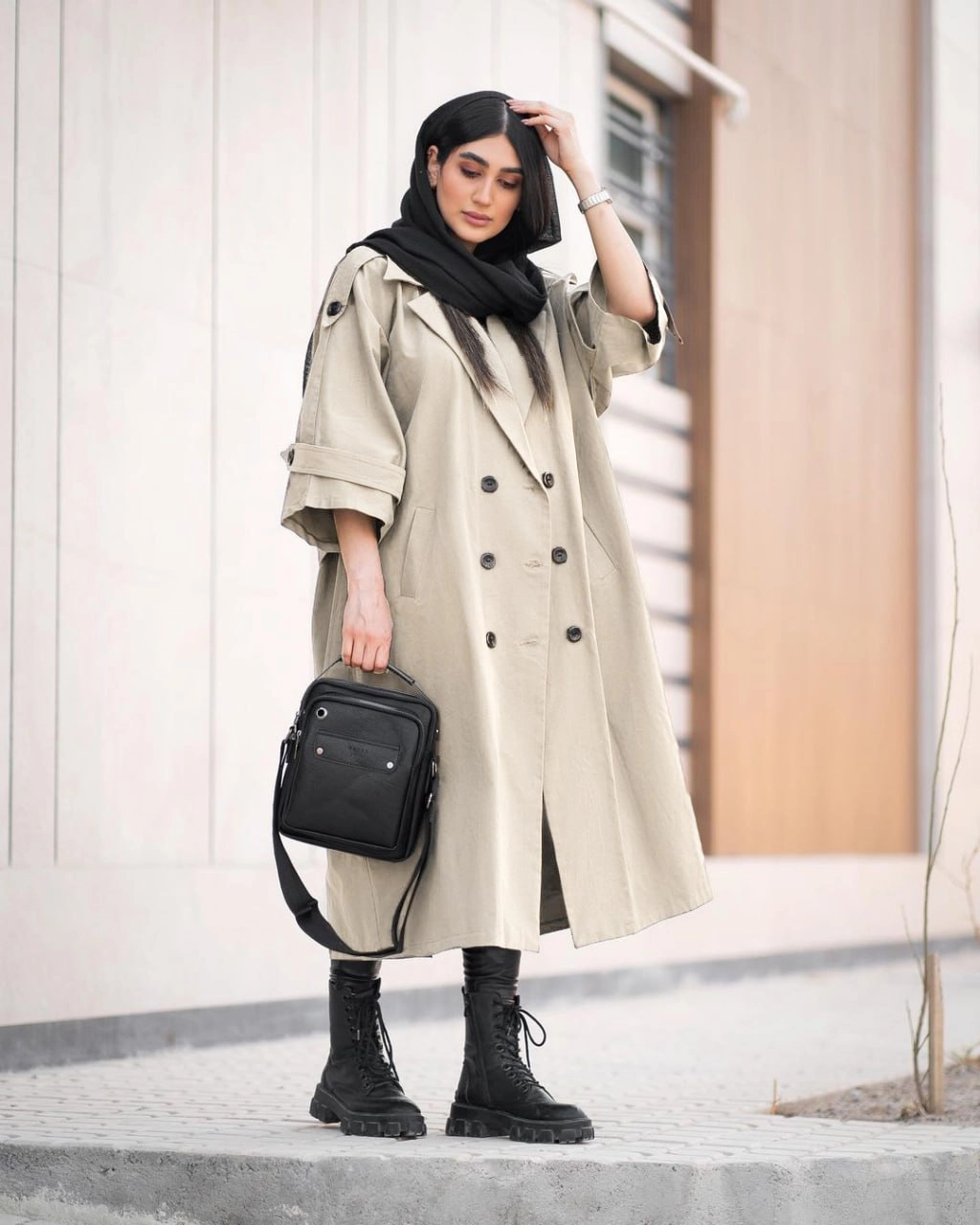 بارونی بلند شیک - آستر دار / آلبالویی
