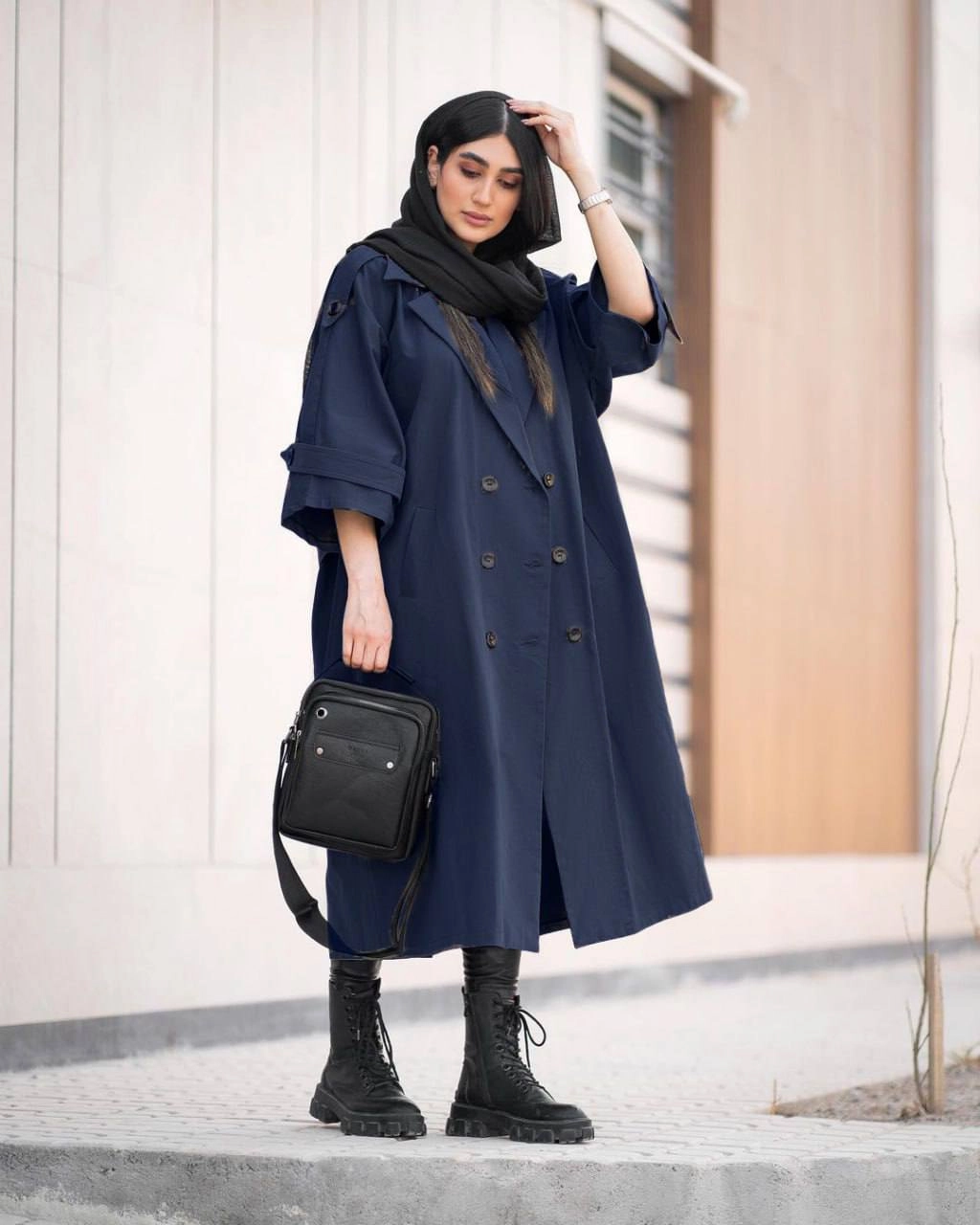 بارونی بلند شیک - آستر دار / آلبالویی